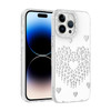 Başkenttekno iPhone 14 Pro Max Uyumlu Kalpli Işıltılı Damla Taşlı Şeffaf Kenarlı Rivas Sert PC Telefon Kılıf Beyaz