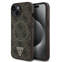 Guess Orjinal Lisanslı Apple iPhone 14 Kılıf M-Safe Şarj Özellikli Pu Üçgen Logo 4G Desenli Kapak Kahverengi