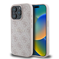 Guess Orjinal Lisanslı Apple iPhone 15 Pro Kılıf M-Safe Şarj Özellikli 4G Desen Yazı Logolu Kapak Pembe