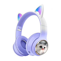 Shaza Kulak Üstü Bluetooth Kedili Çocuk Kulaklık  Mor