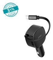 Ttec 2CKP07S SmartCharger Trio PD 30W 70cm USB-C Kablolu 60W Araç Şarj Aleti Siyah