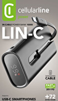 Cellularline LCD Ekranlı Entegre Type-C Kablolu Input + Output 10.000 MAH P-PBLINK10000K