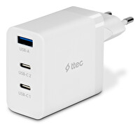 Ttec Smartcharger Trio Gan 65W PD Seyahat Hızlı Şarj Aleti 2 USB-C+USB-A-Beyaz
