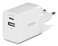 Ttec 2SCP02B Smartcharger Duo PD 45W USB-C+USB-A Beyaz Seyahat Hızlı Şarj Aleti 