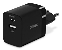 Ttec 2Scp02S Smartcharger Duo PD 45W USB-C+USB-A Siyah Seyahat Hizli Şarj Aleti 