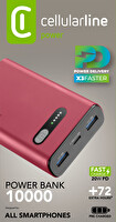 Cellularline PD 20W Hızlı Şarj 10.000 MAH Kırmızı Powerbank PBFAST01PD10000R