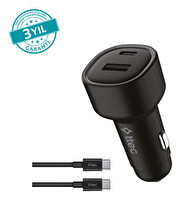 Ttec 2Ckp02Cs Smartcharger Duo PD 48W Araç Hızlı Şarj Aleti USB-C+USB-A - USB-C-USB-C 3A Kablo Siyah