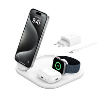 Boostcharge QI2 15W 3in1 Magsafe Beyaz Kablosuz Şarj Standı