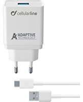 Cellularline Beyaz Type-C Seyahat Şarjı 15W(Kablo+Adaptör)