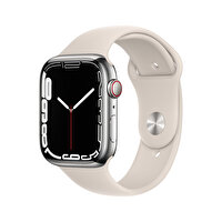 Apple Watch 7 Gps + Cellular 45MM Gümüş Paslanmaz Çelik Kasa Yıldız Işığı Spor Kordon MKJV3TU/A
