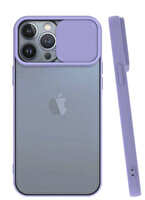 Preo iPhone 13 Pro Sürgülü Kamera Korumalı Telefon Kılıfı Lila Kenar