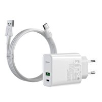 Baseus Speed PPS TZCCFS-H02 30W VOOC USB-C Qc USB-A Güç Adaptörü Ve Type-C to Type-C Kablo 1m Beyaz