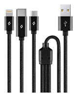 Ttec AlumiCable Trio Şarj Kablosu 1 M Type-C Lightning  Siyah Micro USB