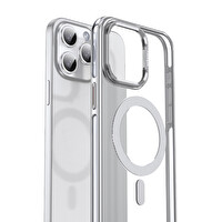 Wlons Standlı Efsane iPhone 15 Pro Max Gümüş Pc Kapak