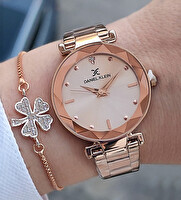 Daniel Klein Kesme Camlı 33 MM Rose Gold Şık Kadın Kol Saati - Zirkon Taşlı Bileklik