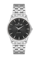 Nacar NC45-2925001-ABM Safir Cam Klasik Gümüş-Siyah Erkek Kol Saati