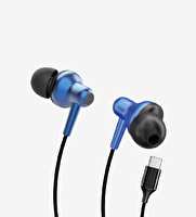 Linktech H676 Premium Metal Süper Bas Silikonlu Kulak İçi Type-C Mavi Kablolu Kulaklık