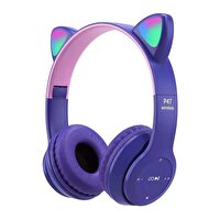 Torima P47M Sevimli Renkli Kedi Kulak Mor Bluetooth Kulak Üstü Kulaklık