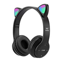 Torima P47M Sevimli Renkli Kedi Kulak Siyah Bluetooth Kulaklık