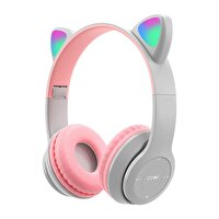 Torima P47M Sevimli Renkli Kedi Kulak Gri Bluetooth Kulaklık