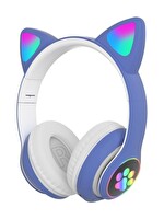MIIQ2 Stn-28 SD Kart Girişli Bluetooth LED Işıklı Mikrofonlu Kedi Kulaklığı-Mor