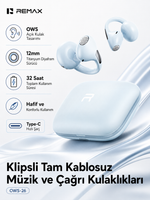 Remax OWS-26 AI ENC Gürültü Engellemeli Bluetooth 6.0 Kulak Klipsi Kulaklık Mavi