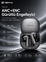 Remax TWS-18 ANC+ENC Aktif Gürültü Engellemeli 6.0 Kablosuz Bluetooth Kulaklık Siyah