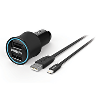 Philips DLP2553U Siyah Araç İçi Şarj Cihazı & MFI Lisanslı Lightning Kablo