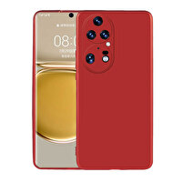 Teleplus Huawei P50 Pro Kılıf Kamera Korumalı Premier Silikon Kırmızı + Tam Kapatan Pet Ekran Koruyucu
