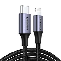 Ugreen Örgülü Type-C Lightning Hızlı 1 Metre Siyah Şarj Kablosu