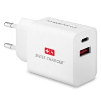 Swiss Charger 65W Type-C + USB Şarj Adaptörü Hızlı Şarj Cihazı