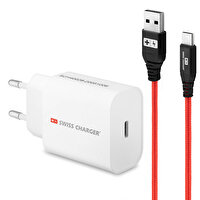 Swiss Charger 20W Type-C + USB USB To Type-C 1 Metre Kablo Ve Hızlı Şarj Adaptörü