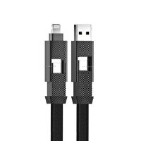 Cosmostech 4'ü 1 Arada 60 W 3 A 480 MB/s PD USB iPhone USB Type-C Siyah Hızlı Şarj ve Data Kablosu