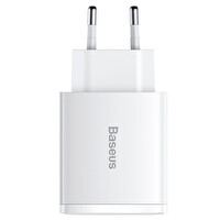Baseus Compact QC 30 W 2xUSB + 1xType-C Beyaz Ev Seyahat Şarj Adaptörü
