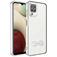 Gpack Samsung Galaxy M12 Kılıf Logo Gösteren Kamera Korumalı Silikon Gümüş