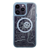 Gpack Apple iPhone 14 Pro Max Kılıf Wireless Tacsafe Magic Desen Ultra Koruma Sert Kapak Mavi