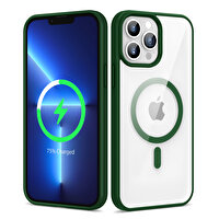 Gpack Apple iPhone 13 Pro Kılıf Ege Transparan Wireless Şarj Özellikli Buttom Magsafe Silikon Yeşil