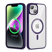 Gpack Apple iPhone 14 Kılıf Ege Transparan Wireless Şarj Özellikli Buttom Magsafe Silikon Derin Mor