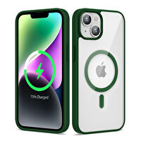 Gpack Apple iPhone 14 Kılıf Ege Transparan Wireless Şarj Özellikli Buttom Magsafe Silikon Yeşil