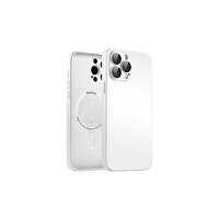 Gpack Apple iPhone 14 Pro Max Kılıf Wireless Tacsafe Mrdm Lens Korumalı Mat Sert Kapak Gümüş