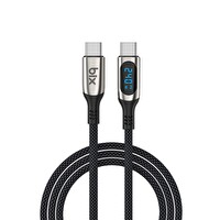 Bix Type-C to Type-C 240W 480 Mbps E-Marker Çip Dijital Ekran Göstergeli Örgülü Şarj ve Data Kablosu 1 M