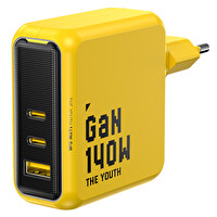 Aohi Youth 140W GaN+ 3 Portlu Şarj Adaptörü Hızlı Şarj İstasyonu Sarı