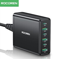 Rocoren 60W 3xType-C ve 3xUSB-A 6 Portlu Şarj Cihazı Masaüstü Şarj İstasyonu