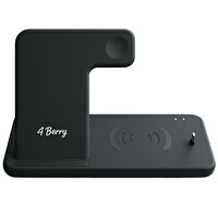 4Berry ABK Q20S 4in1 Telefon Saat Kulaklık Apple Pencil Uyumlu Kablosuz Şarj Standı Siyah