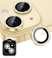 IPG ProLENS iPhone 15 / 15 Plus Kamera Lens Koruyucu Elmas Taş Çerçeveli, Kırılmaz Cam Altın