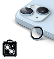 IPG ProLENS iPhone 15 / 15 Plus Kamera Lens Koruyucu Alüminyum CD Çerçeveli, Kırılmaz Cam Açık Mavi