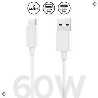 Spigen USB-A To USB-C 2 Metre 60W Güç - Hızlı Şarj - 480 Mbps Data Aktarımlı Type-C Kablo