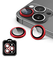 IPG iPhone 15 Pro / Pro Max için IPG ProLENS Kamera Lens Koruyucu Alüminyum CD Çerçeveli Kırılmaz Cam Kırmızı