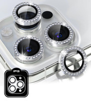 IPG iPhone 16 Pro / Pro Max İçin IPG Prolens Kamera Lens Koruyucu Elmas Taş Çerçeveli, Kırılmaz Cam (Gümüş)