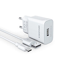 Dramex D26T 2.6A 1 MT USB-A - Type-C Kablolu 1xUSB-A Port Çıkışlı Şarj Cihazı - Beyaz